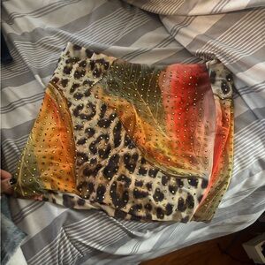 Studded Animal Print Mini Skirt in Orange and Brown